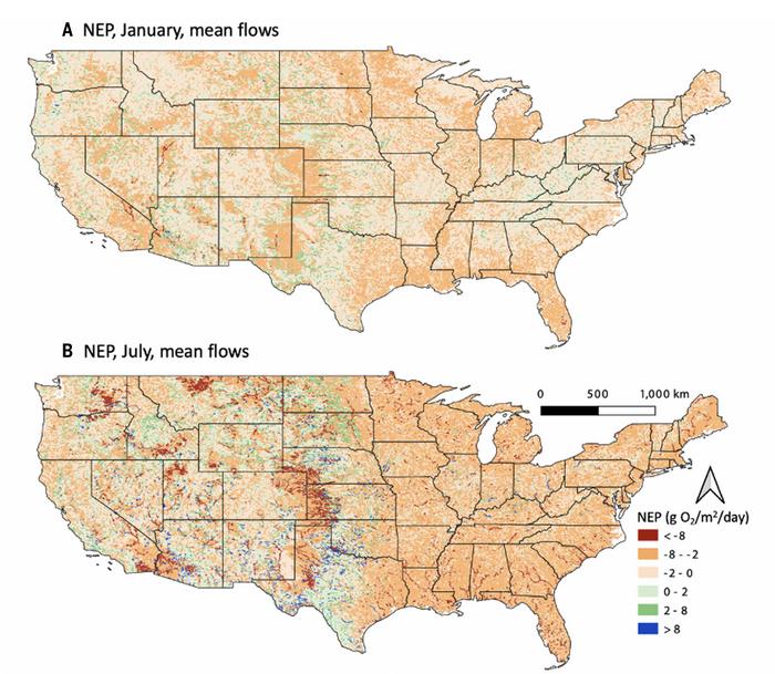 Net ecosystem productivity in the contiguous United States in January and July.