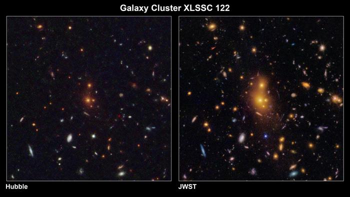 Cluster XLSSC 122: Hubble versus JWST