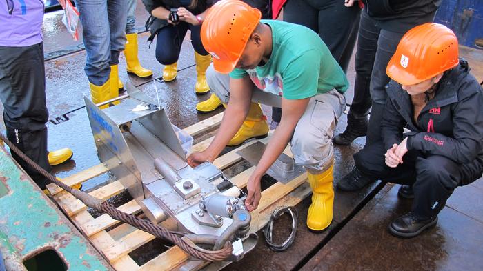 A CPR (Continuous Plankton Recorder) is being prepared for deployment
