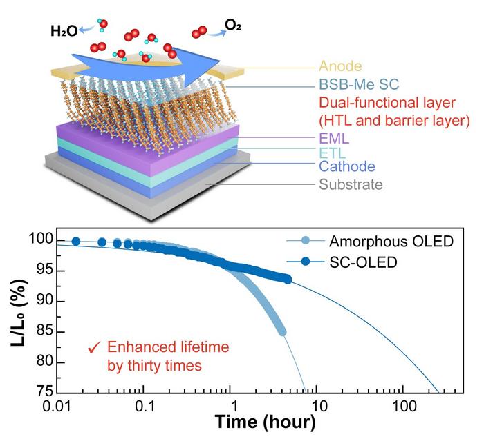 Dual-functional single-crystalline layer for Stable OLEDs