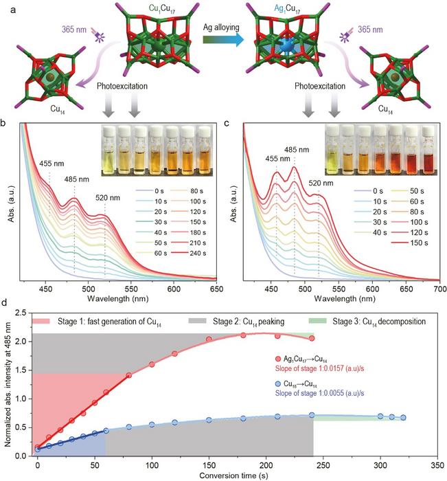 Spatially and temporally controlled photoconversion of metal nanoclusters