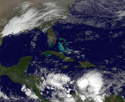 GOES-13 Infrared Image of Tropical Storm Tomas