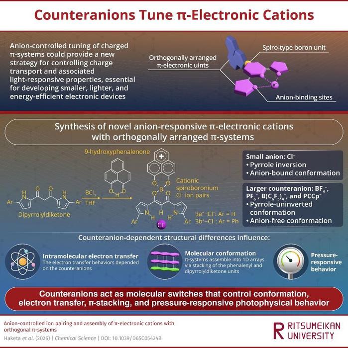 Counterions control the shape and function of orthogonal π-electronic cations