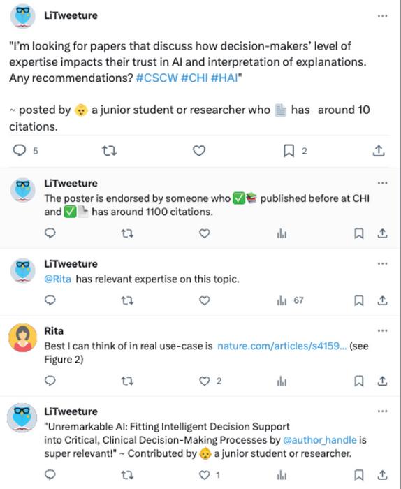 An example timeline of social media posts shows how LiTweeture is used.