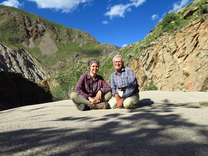 Elena Pazhenkova, a doctoral student at St Petersburg University (left) and Vladimir Lukhtanov, Principal Researcher at the Zoological Institute of the Russian Academy of Sciences and Professor at St Petersburg University (right), during their expedition to Mongolia in 2019
