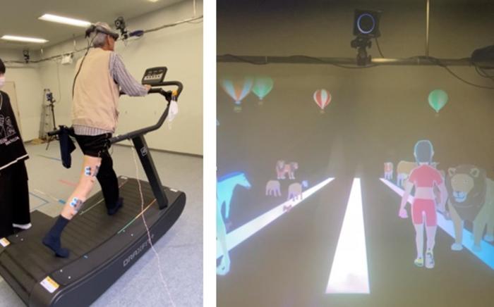 Mixed reality treadmill walking