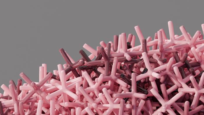 Close-up of simulated sand with “hexapod”-shaped grains