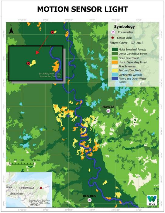 Location of the motion-sensor light installed in the cassava field of Mavita
