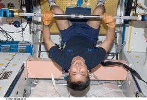 Japan Aerospace Exploration Agency astronaut Koichi Wakata exercises using the advanced Resistive Exercise Device in the Unity node of the International Space Station. Credit: NASA