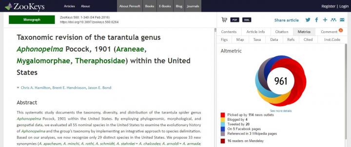 The Altmetric Badge on a Paper in <em>ZooKeys</em>