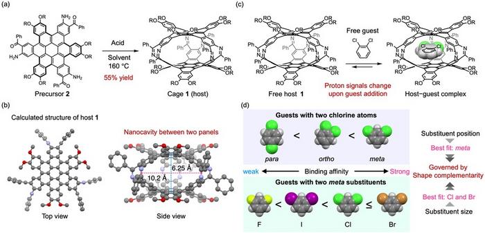 Figure 2. Synthesis of the molecular cage and reversible encapsulation of guest molecules.