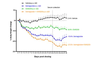 In the DIO mouse model, ISM6200 demonstrated a good weight loss effect, mainly reducing fat while better retaining muscle mass.