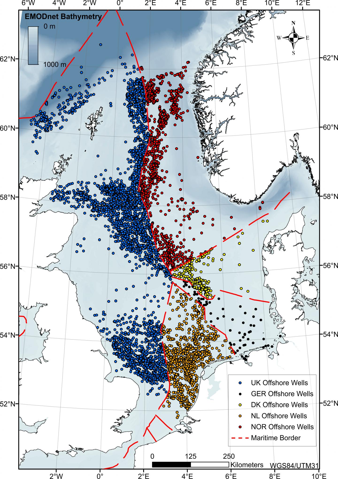 Drill holes in the North Sea