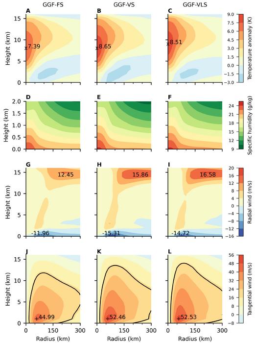 For typhoon Muifa (2022), 6-h priors of azimuthally averaged radius-height cross sections at the time of peak intensity.