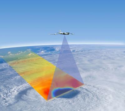 Artist's Concept of Aircraft with HIRAD Scanning