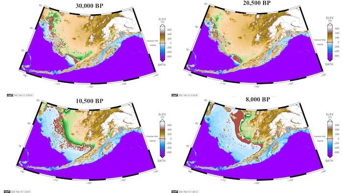 Beringia ocean levels and 'kelp highway'