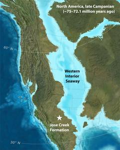 Map of Western Interior Seaway and fossil site