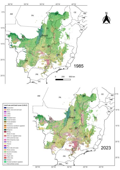 Land use and land cover (LULC) in the Cerrado Ecodomain in 1985 and 2023