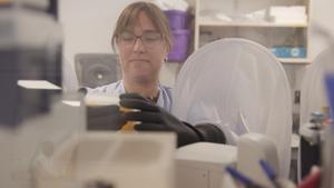 Dr Indra Roux in the Cambridge lab
