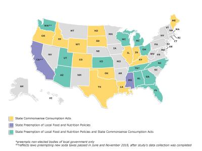 State Laws Limiting Local Control Over Food and Nutrition