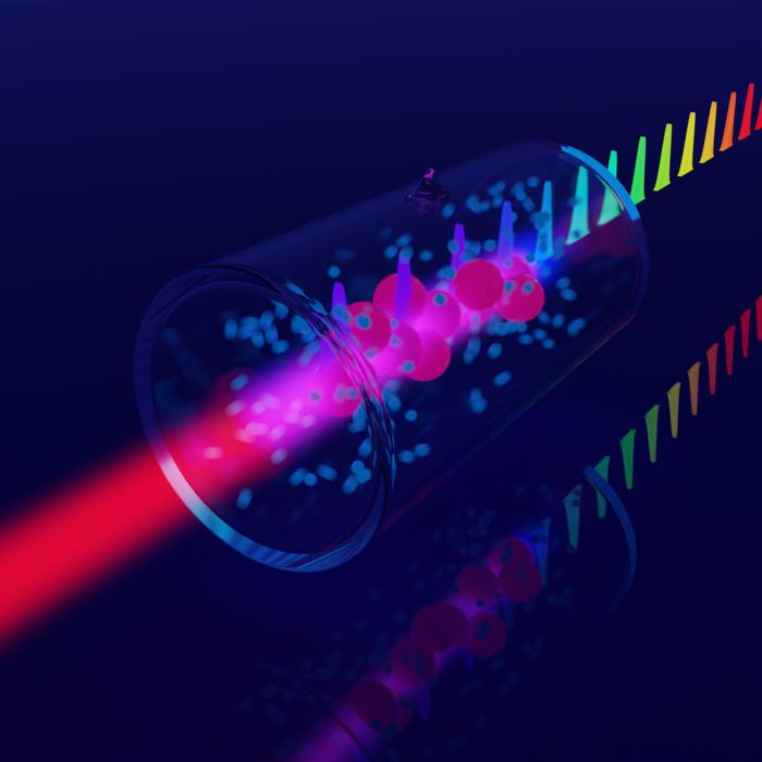 Frequency comb converted into light by a cell with Rubidium atoms