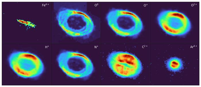 An illustrative set of 8 individual WEAVE LIFU emission-line images of the Ring Nebula