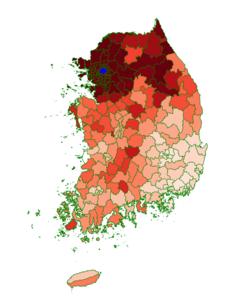 Depiction of the commuting network in South Korea