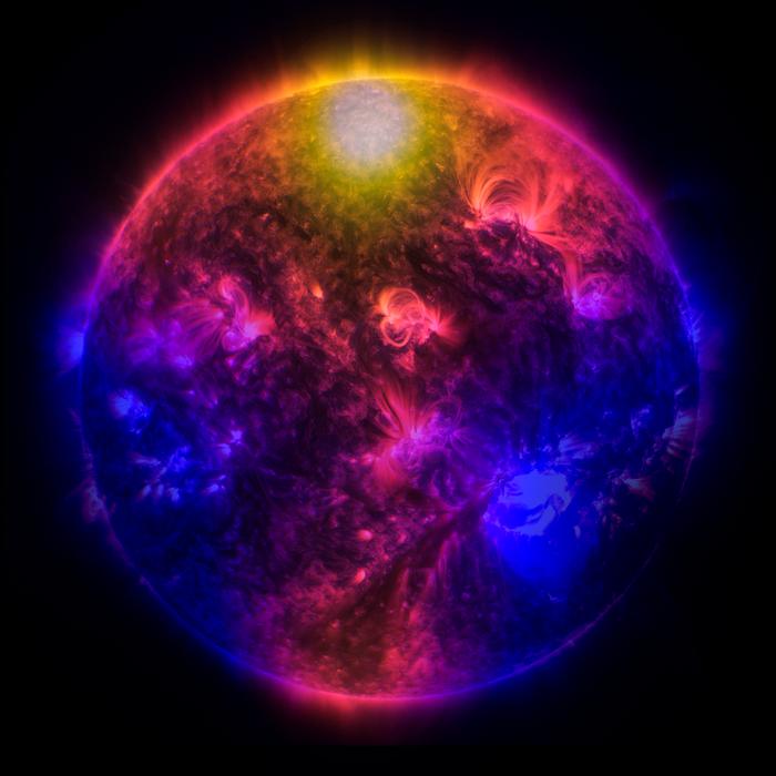 Color-coded density plot of gamma rays emitted by the Sun between October 2013 and January 2015.