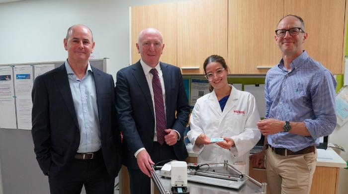 Professor Andrew Currie, the Hon Stephen Dawson WA Minister for Science and Innovation; Medical Research, Dr Breanna Knight and Clinical Professor Tobias Strunk