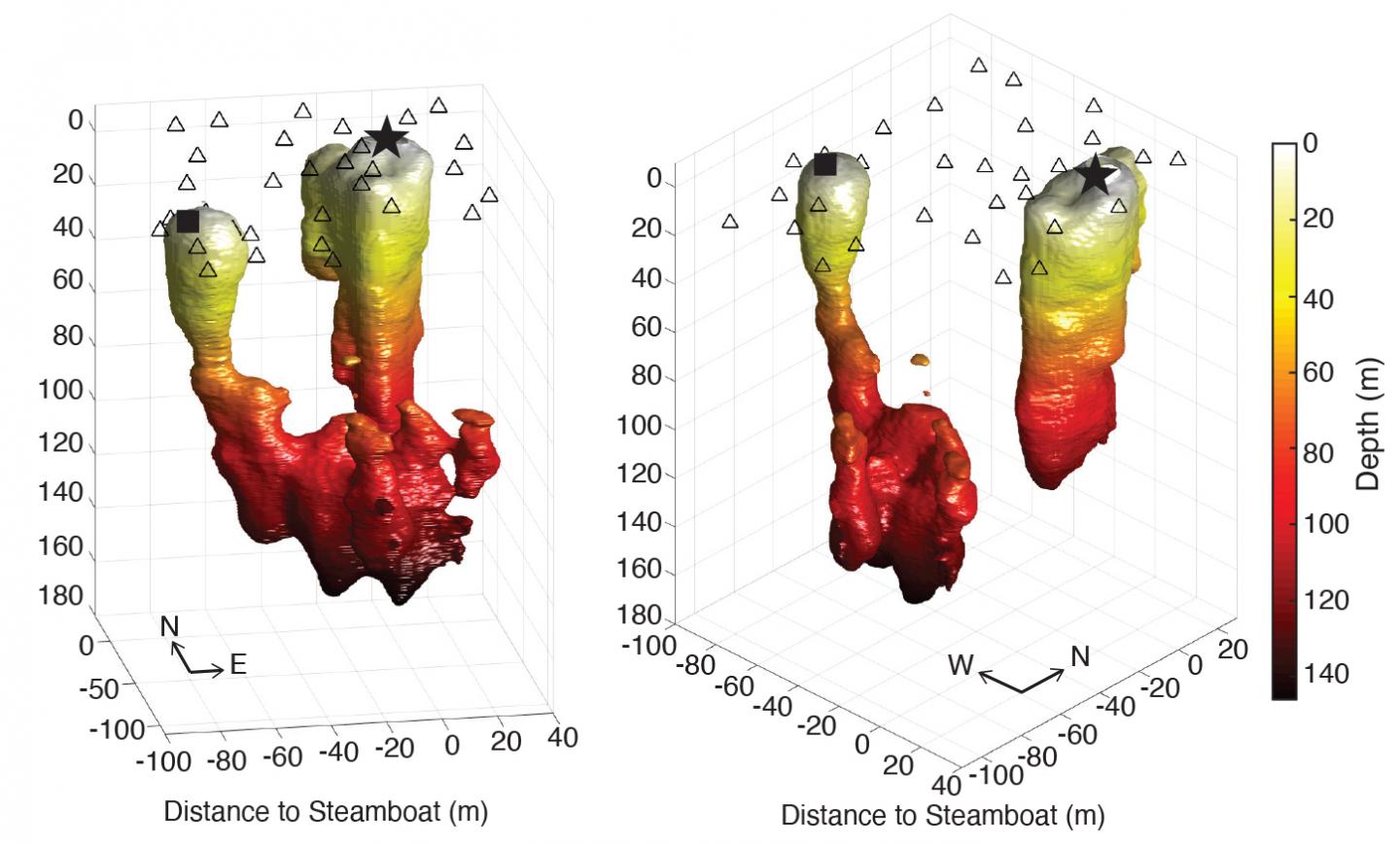 Subsurface tomography of Steamboat Geyser and Cistern Spring