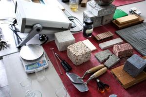 Construction materials in a lab of KTU Faculty of Civil Engineering and Architecture