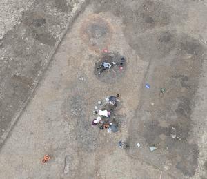 Students from the University of Vienna clearing the Roman-period finds in Area F1
