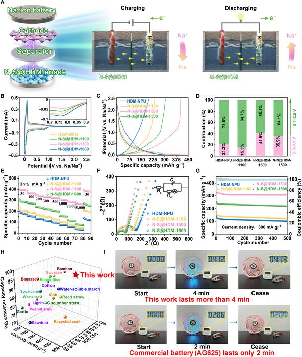 FIG. 3. ELECTROCHEMICAL PERFORMANCE OF THE HALF-CELL BASED ON THE N-S@HDM ANODE