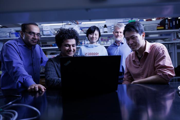 Members of the Raygun team collaborate at a computer