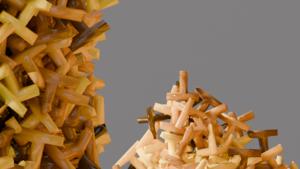 Close-up of simulated sand with “dolosse”-shaped grains.