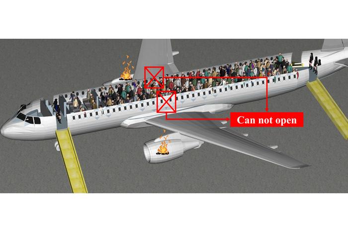 Visualization of the constructed cabin model used to simulate evacuation scenarios