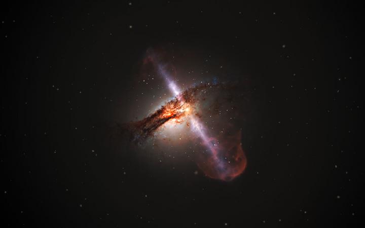 Artist's Illustration of Galaxy with Jets from a Supermassive Black Hole