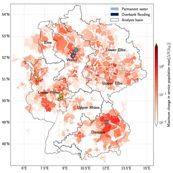 The impact of simulated flood-induced road failures on hospital service areas shown