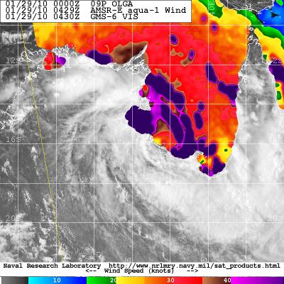 NASA's AMSR-E Measures Olga's Winds