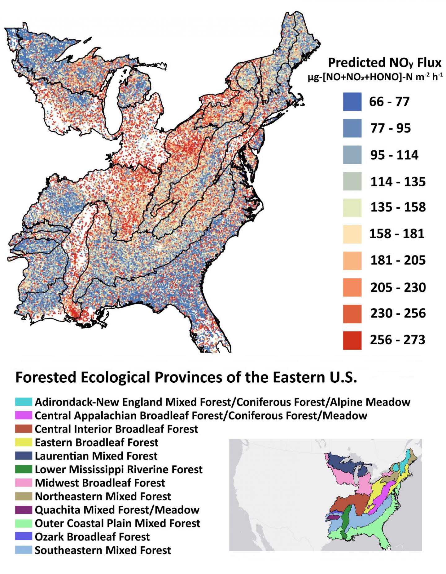 Map Predicting Rise in Reactive Nitrogen Oxide Pollution from Climate Change