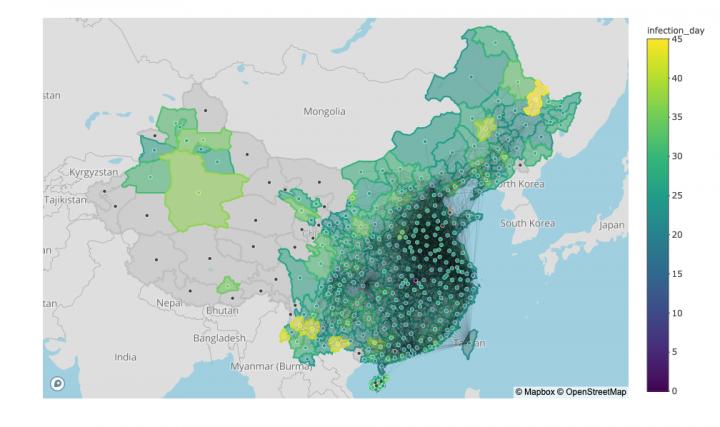 Map of COVID-19 transmission in Asia