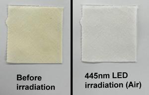 Removing yellow stains from fabric with blue light
