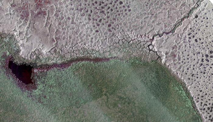 High-resolution aerial photograph of a lake