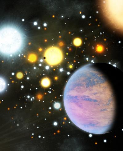 Artist's Impression of Planets in a Dense Star Cluster