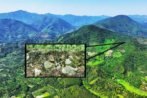 Panoramic aerial drone image of the Jinlin crater