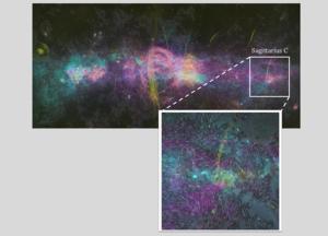 Galactic center image reveals massive stars in the Sagittarius C region powering a bright stream of high-speed electrons.
