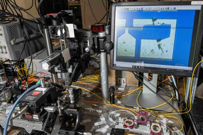 The research team’s chip was examined under a microscope