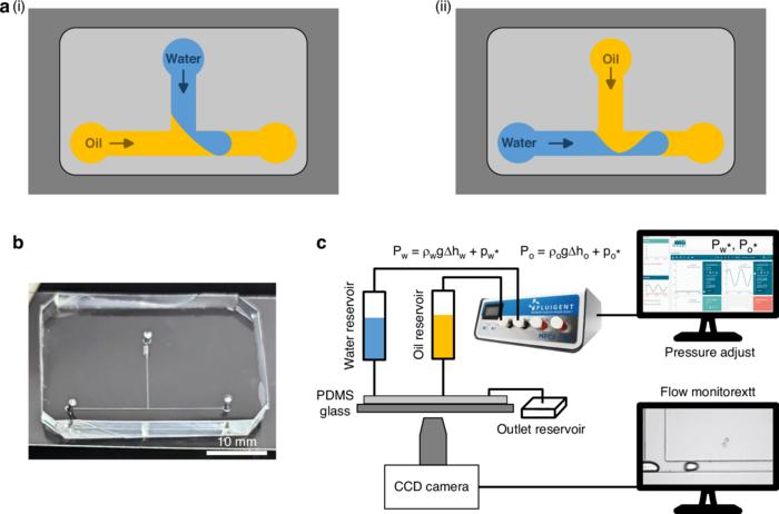 Pressure-Driven droplet formation at a microfluidic T-junction.