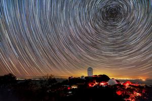 Star trails over DESI and the Kitt Peak National Observatory