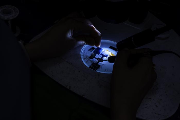 Researcher working in lab